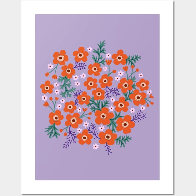 Buttercup garden in coral and lavender Wall Art by Natalisa